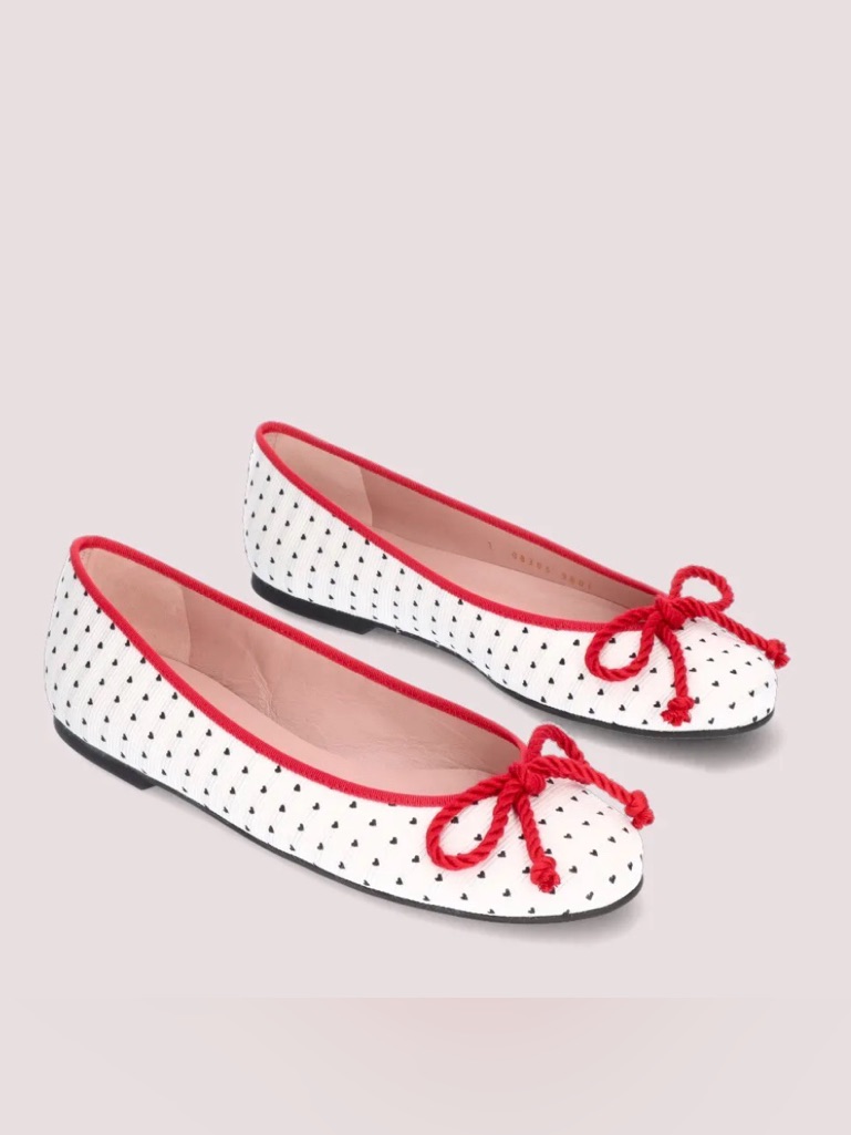 Pretty Ballerinas Women’s White & Red Bow Ballet Flats Eu38 New
